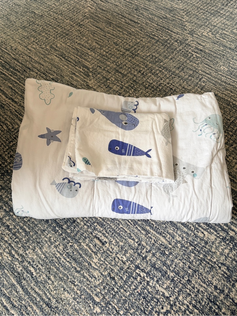 Toddler Bedding Blue and White Ocean Animal 2pc Quilt Set